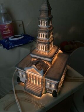 Beige and White Ceramic Architectural Building Sculpture - Home Art Decor